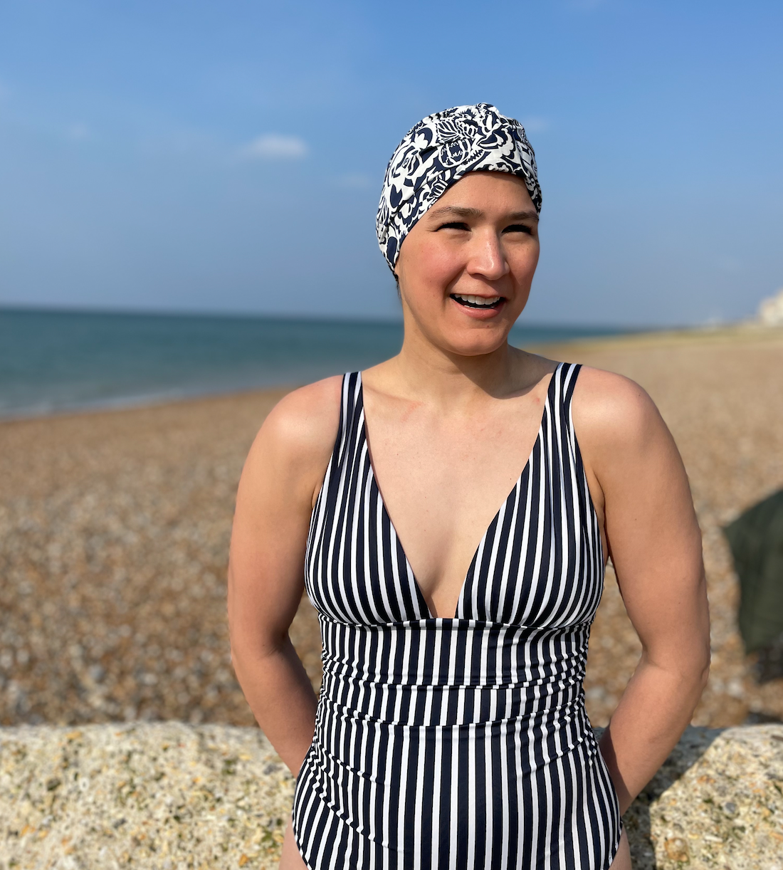 Salty Sea Knot - Swimming Cap Topper - Swim Turban - Navy Monochrome Gatsby