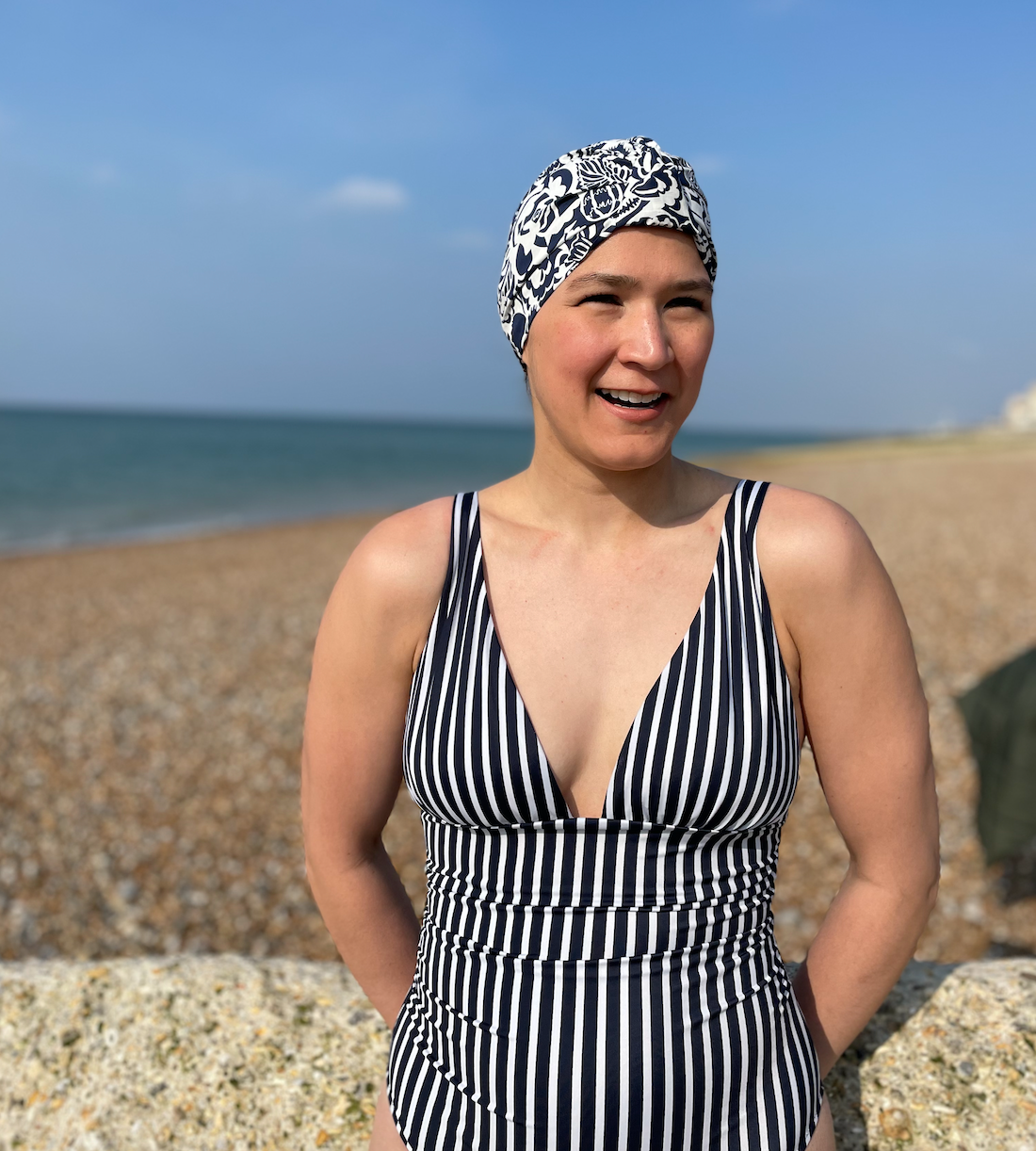 Salty Sea Knot - Swimming Cap Topper Swim Turban - Navy Monochrome Gatsby