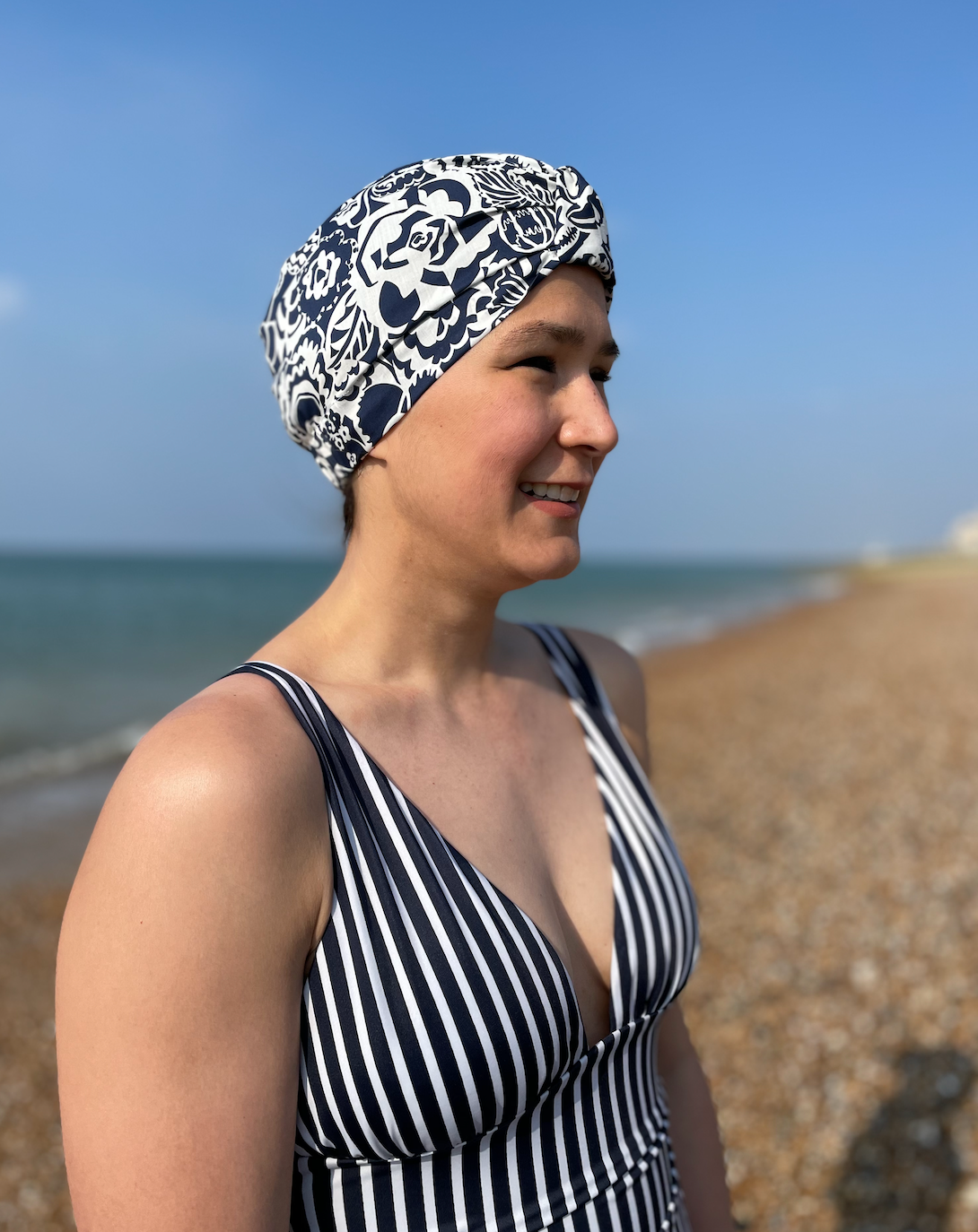 Salty Sea Knot - Swimming Cap Topper - Swim Turban - Navy Monochrome Gatsby
