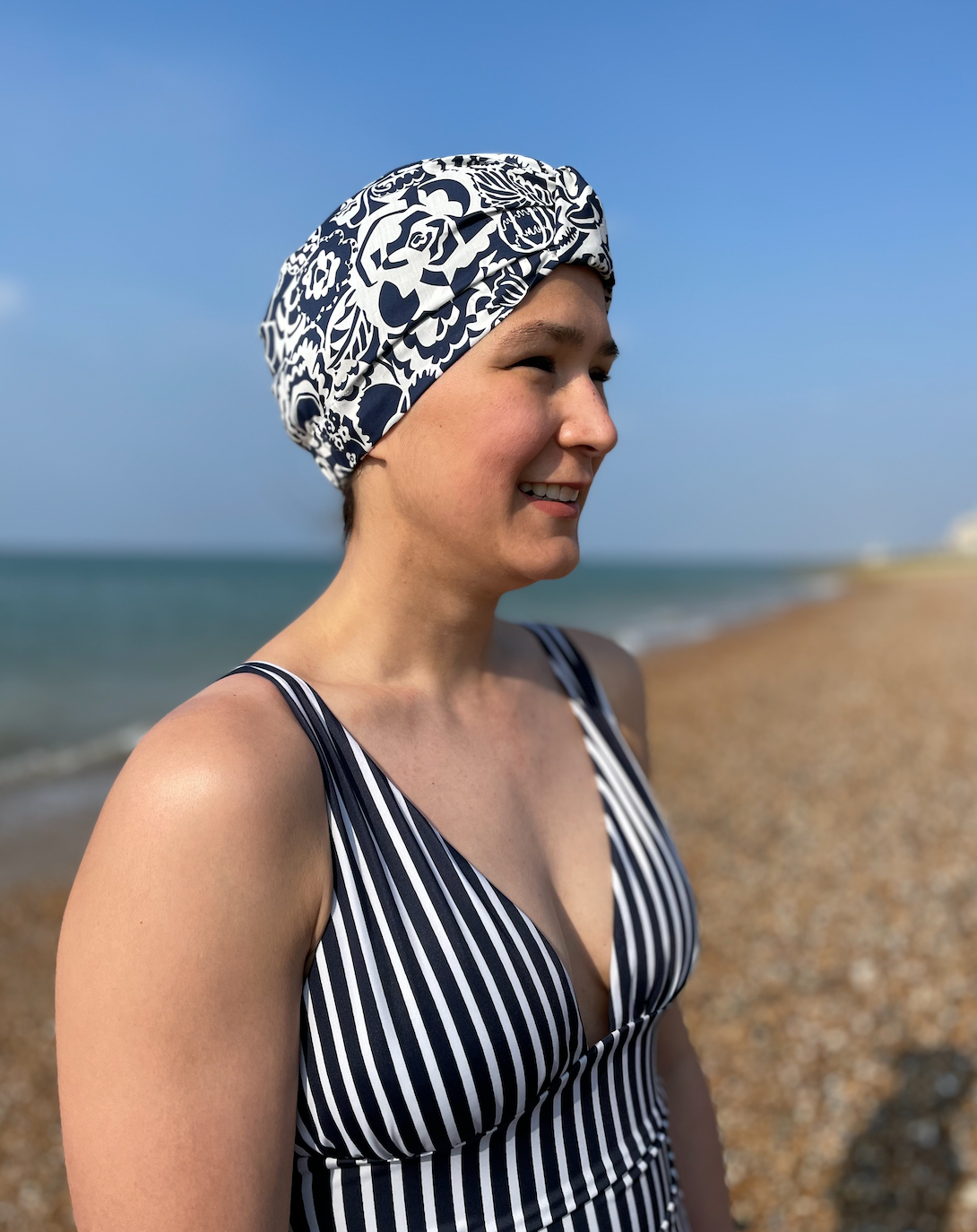 Salty Sea Knot - Swimming Cap Topper Swim Turban - Navy Monochrome Gatsby