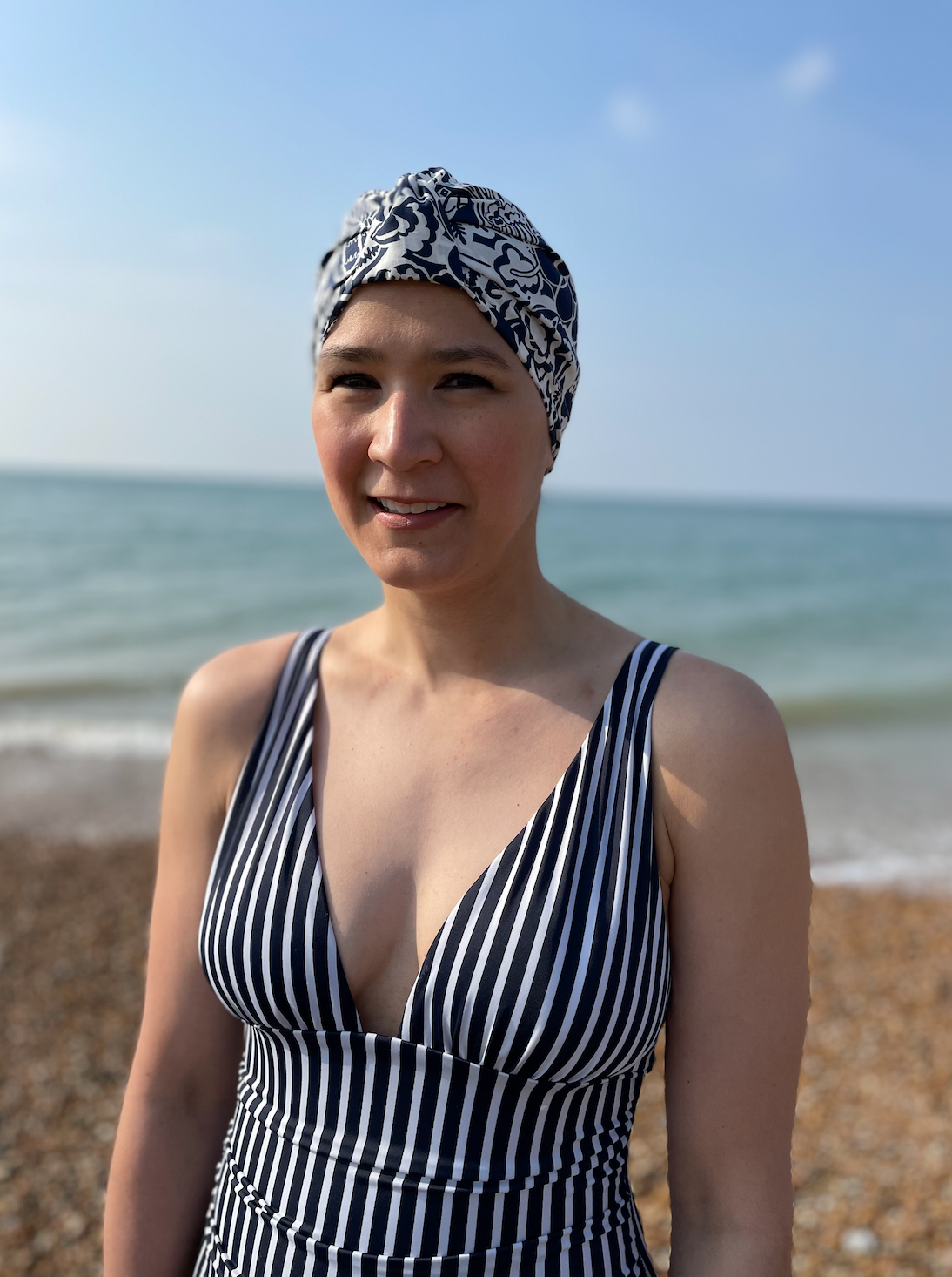 Salty Sea Knot - Swimming Cap Topper Swim Turban - Navy Monochrome Gatsby