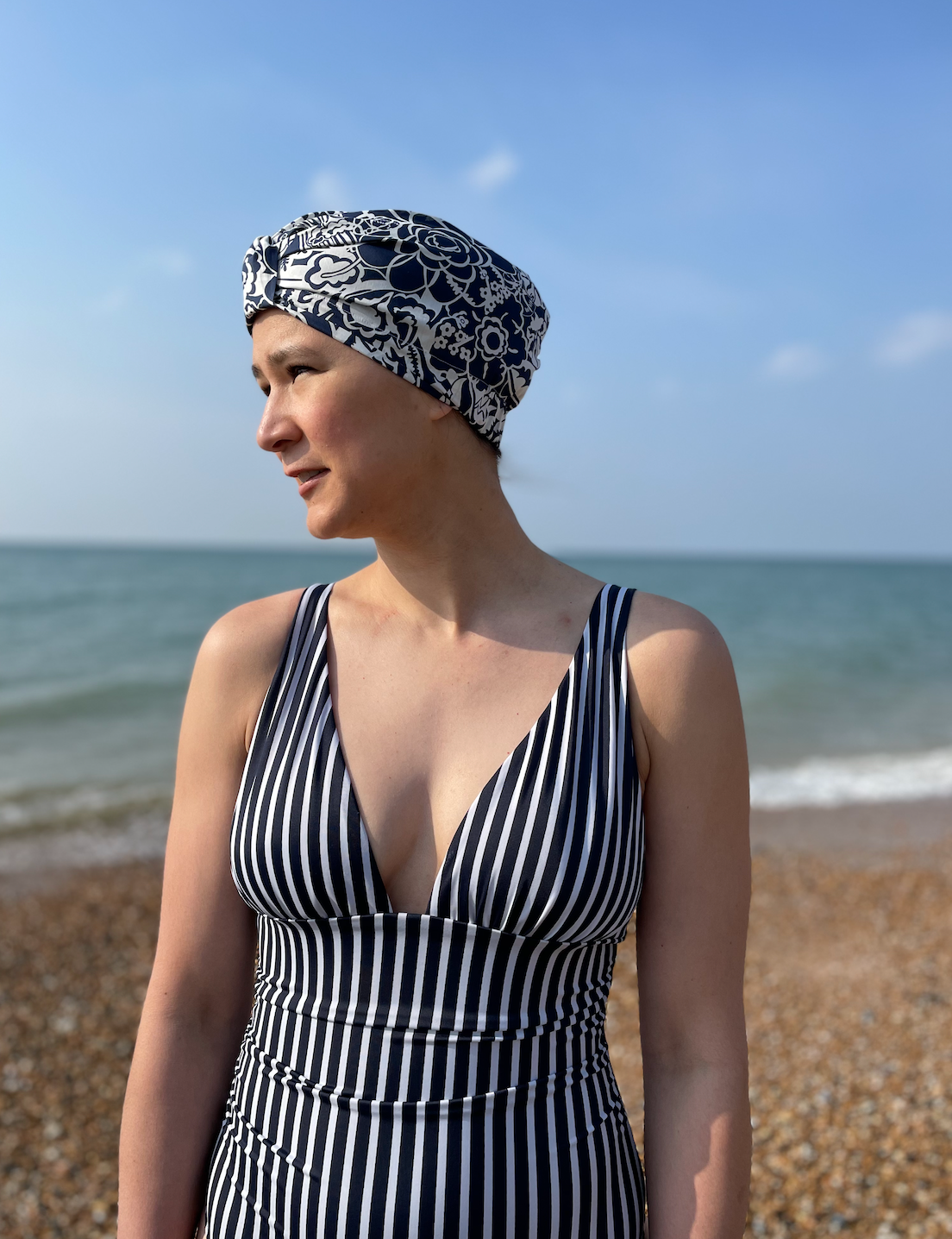Salty Sea Knot - Swimming Cap Topper - Swim Turban - Navy Monochrome Gatsby