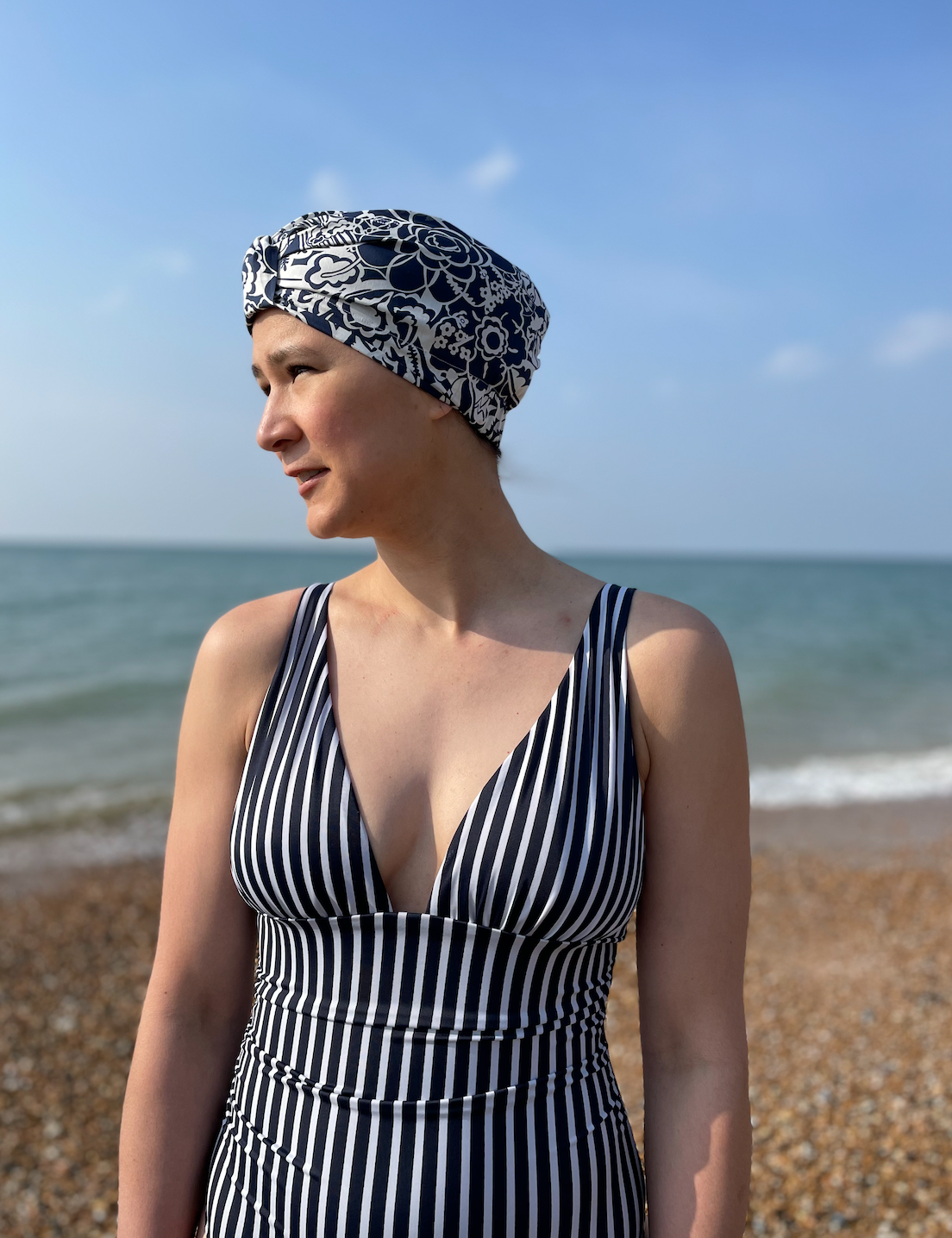 Salty Sea Knot - Swimming Cap Topper Swim Turban - Navy Monochrome Gatsby