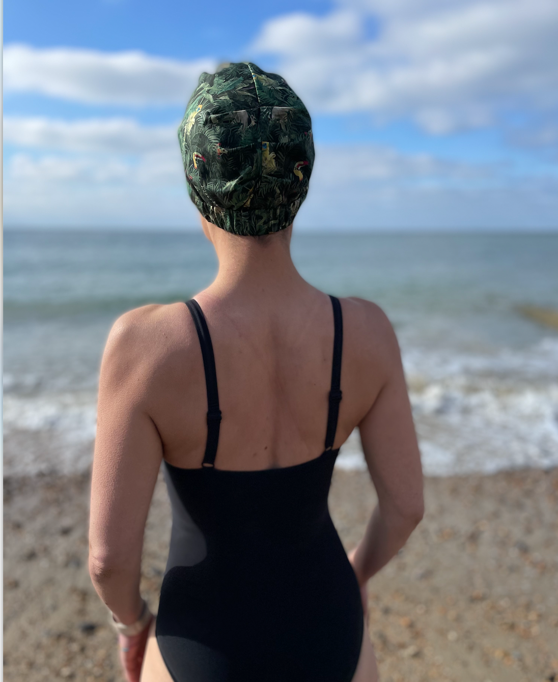 Salty Sea Knot - Swimming Cap Topper - Swim Turban - Green Tou-Can Hide Jungle print