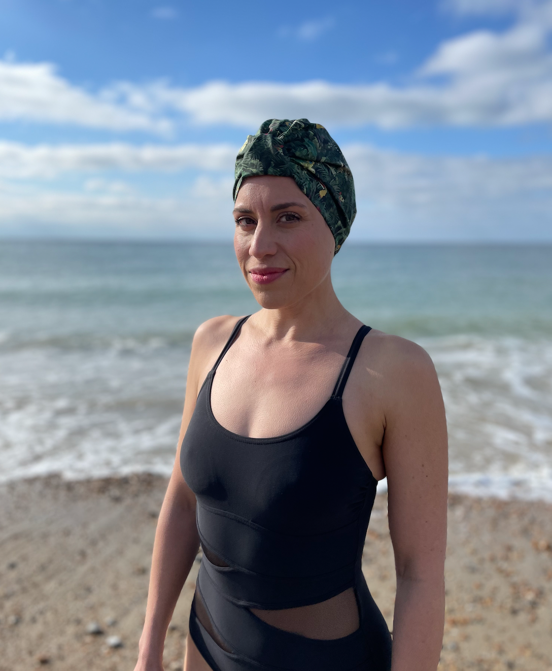 Salty Sea Knot - Swimming Cap Topper - Swim Turban - Green Tou-Can Hide Jungle print