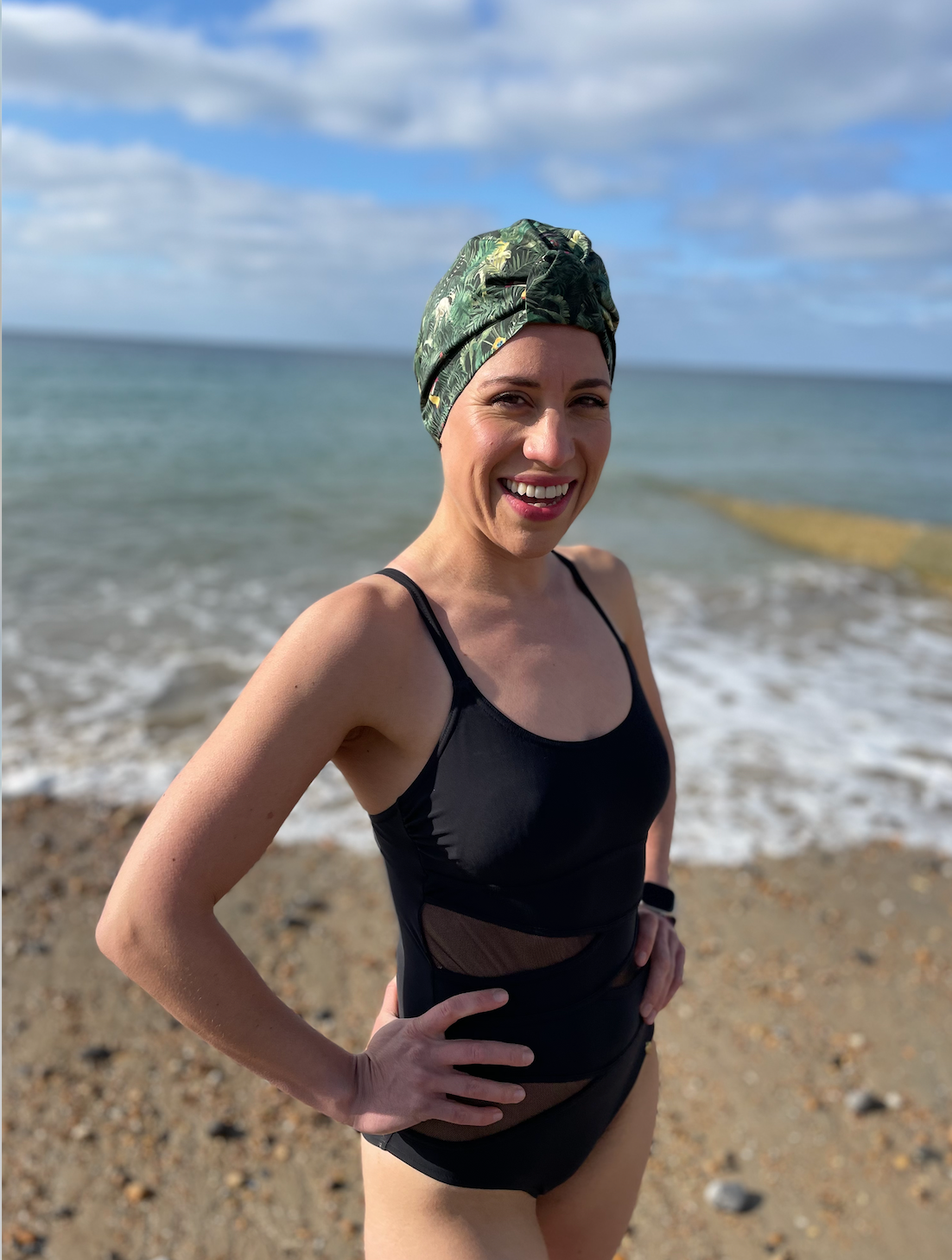 Salty Sea Knot - Swimming Cap Topper - Swim Turban - Green Tou-Can Hide Jungle print