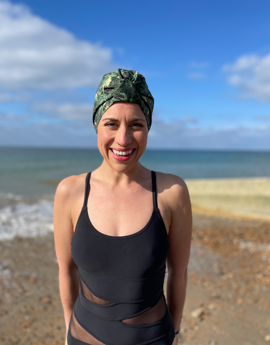 Salty Sea Knot - Swimming Cap Topper - Swim Turban - Green Tou-Can Hide Jungle print