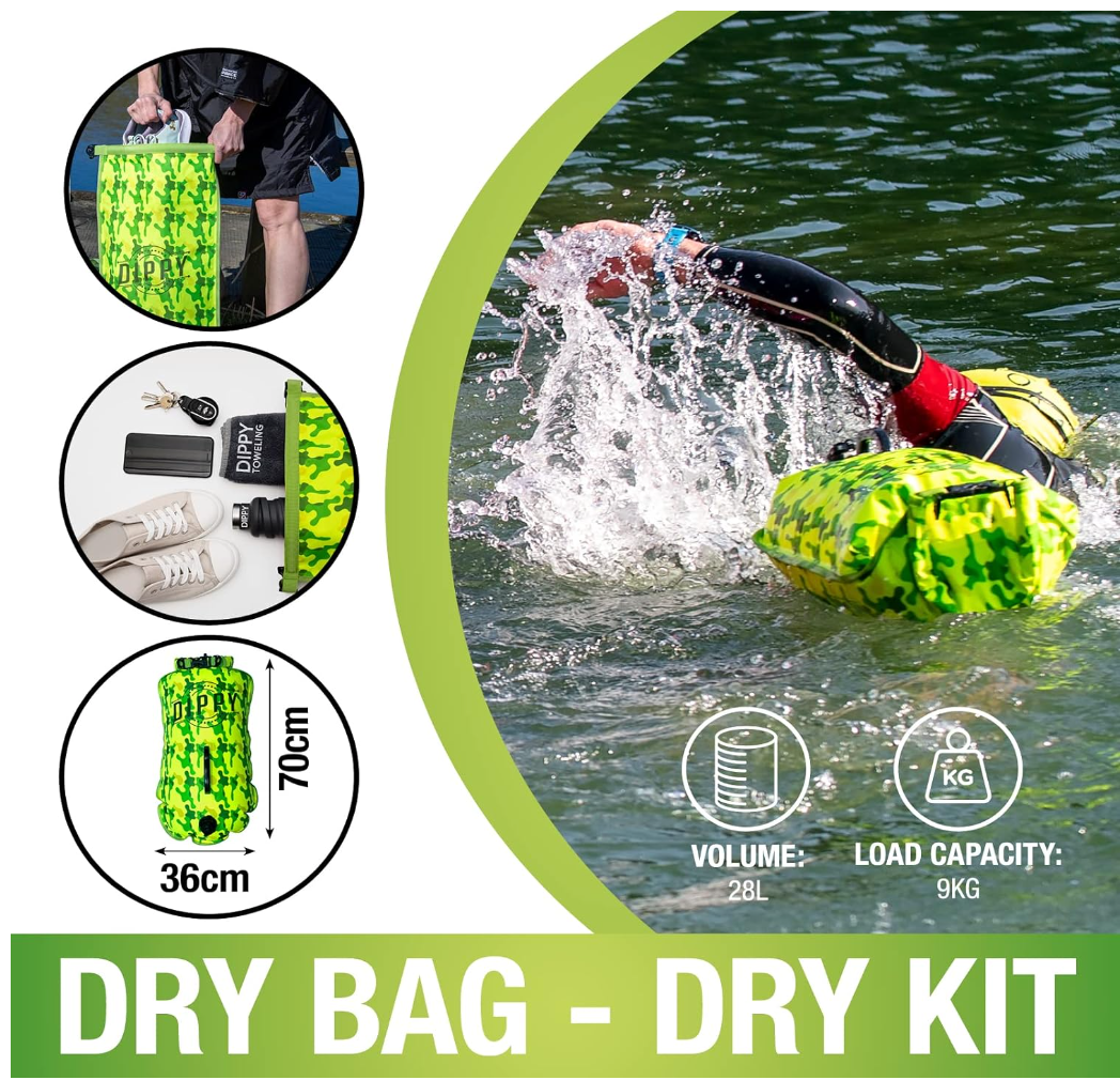 DIPPY 28 Litre Swim Dry Bag in Lime Green Camo