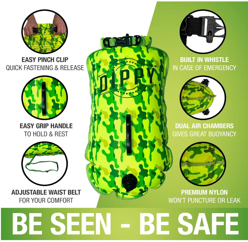 DIPPY Tow Float | 28L Swim Buoy Open Water Swimming Dry Bag in Lime Green