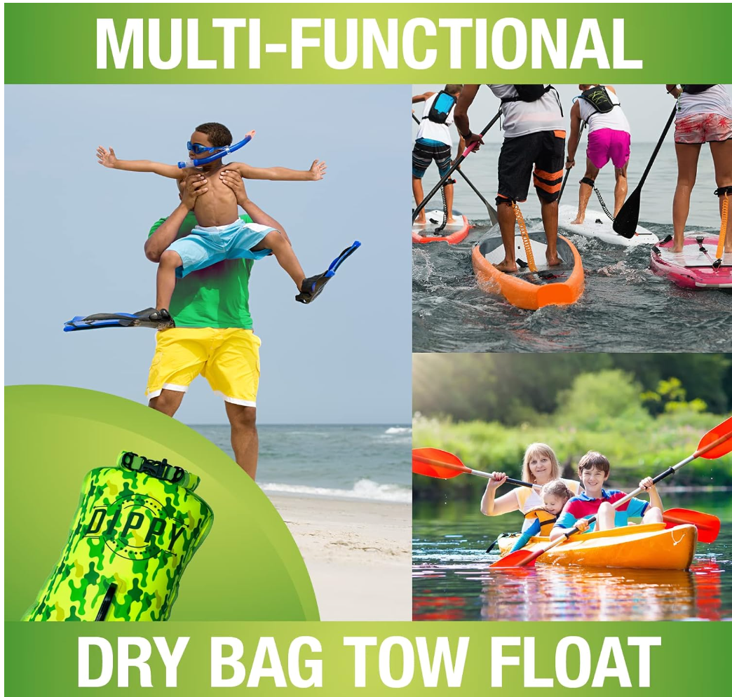 DIPPY Tow Float | 28L Swim Buoy Open Water Swimming Dry Bag in Lime Green