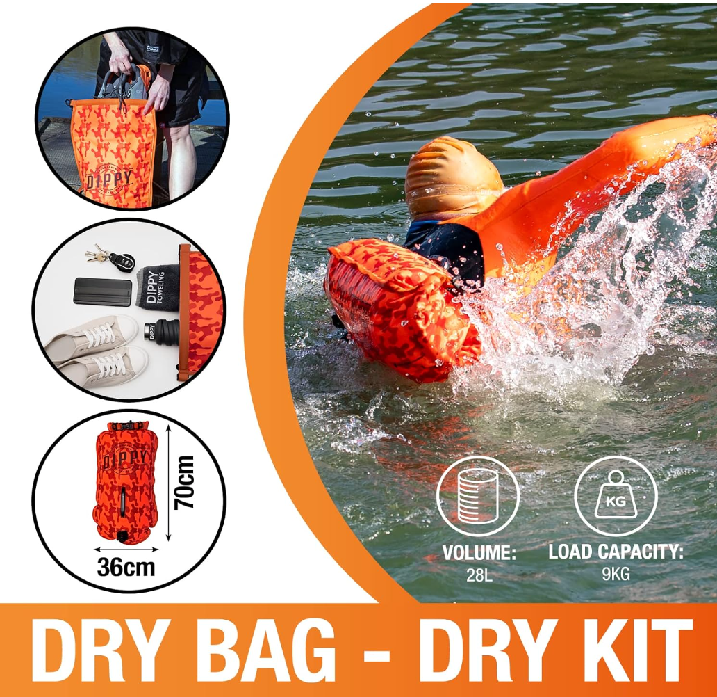 DIPPY 28 Litre Swim Dry Bag in Orange Camo