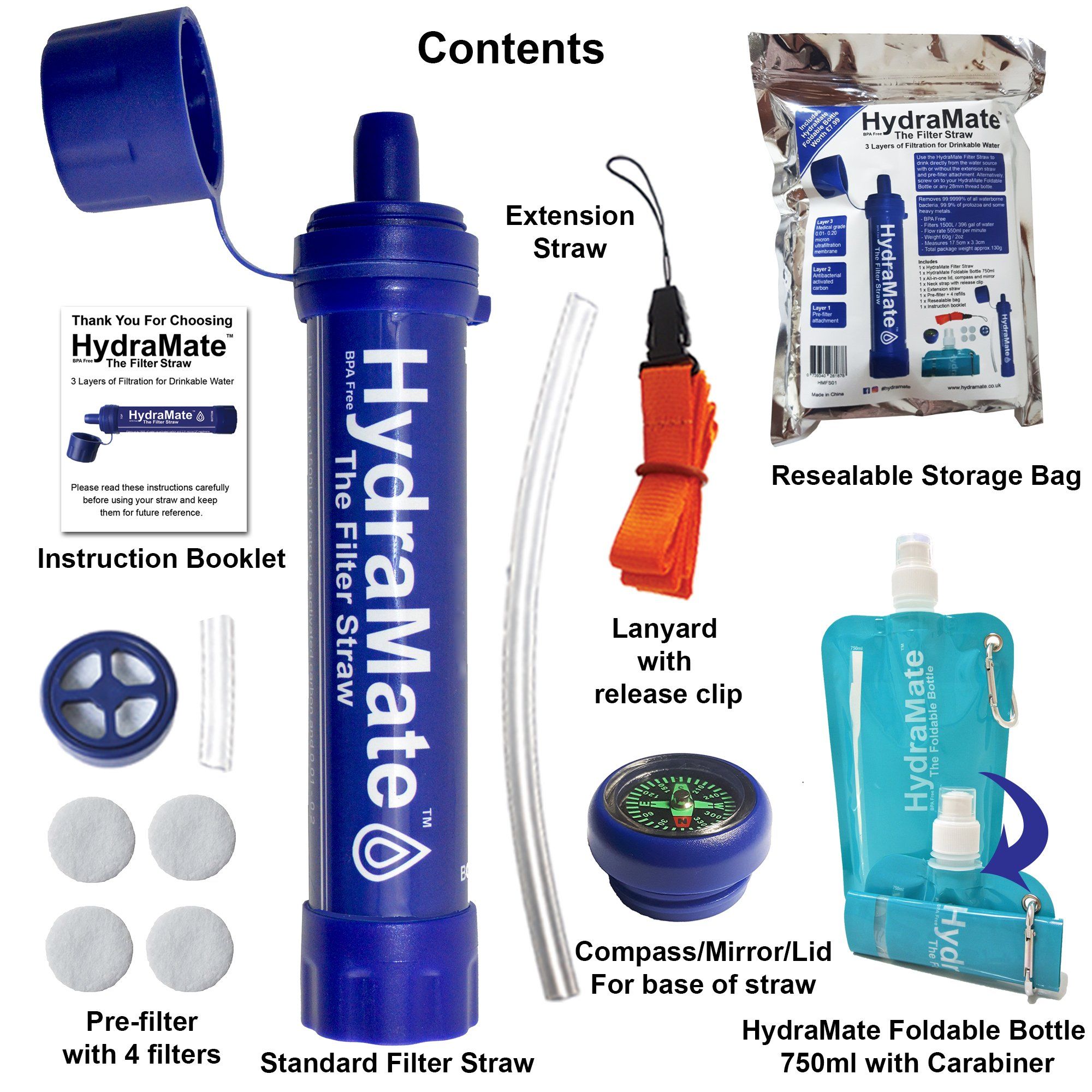 HydraMate Water Filter Straw Kit