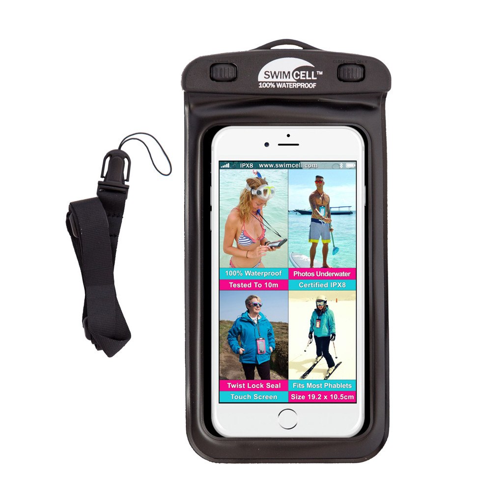 SwimCell Waterproof Case For Phone Large Black with lanyard
