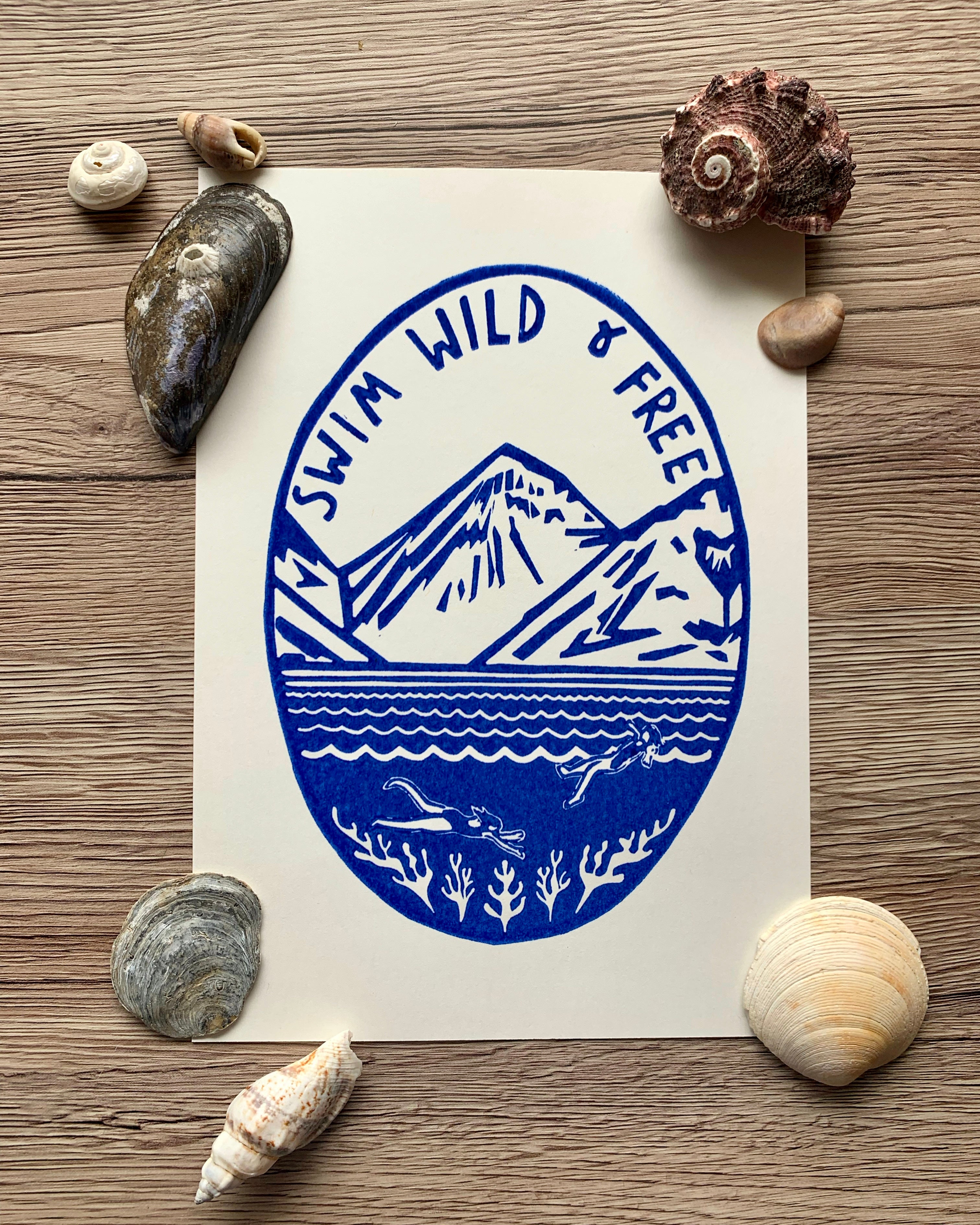 Linocut Print - Swim Wild and Free