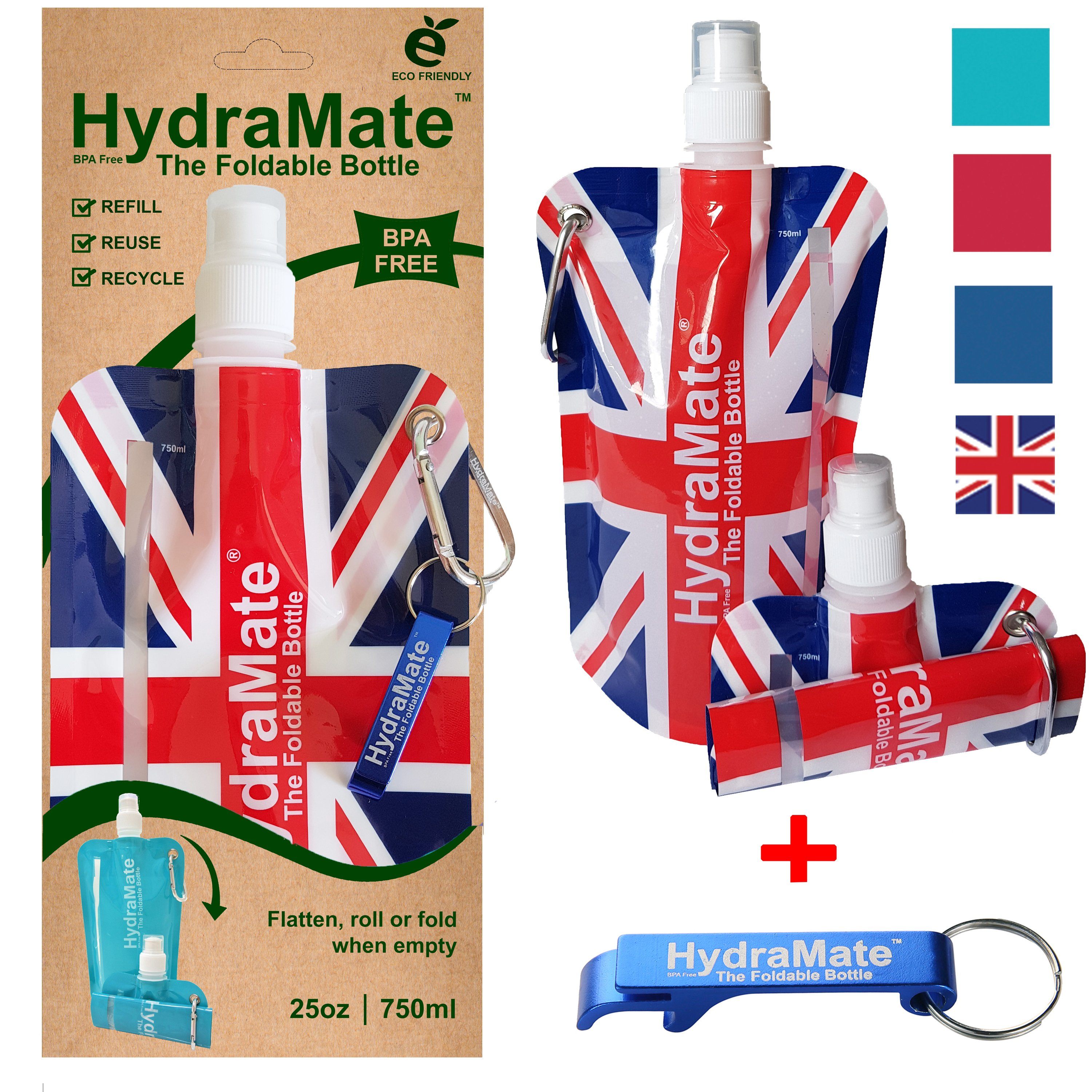 Union Jack Foldable Water Bottle Collapsible UK British 