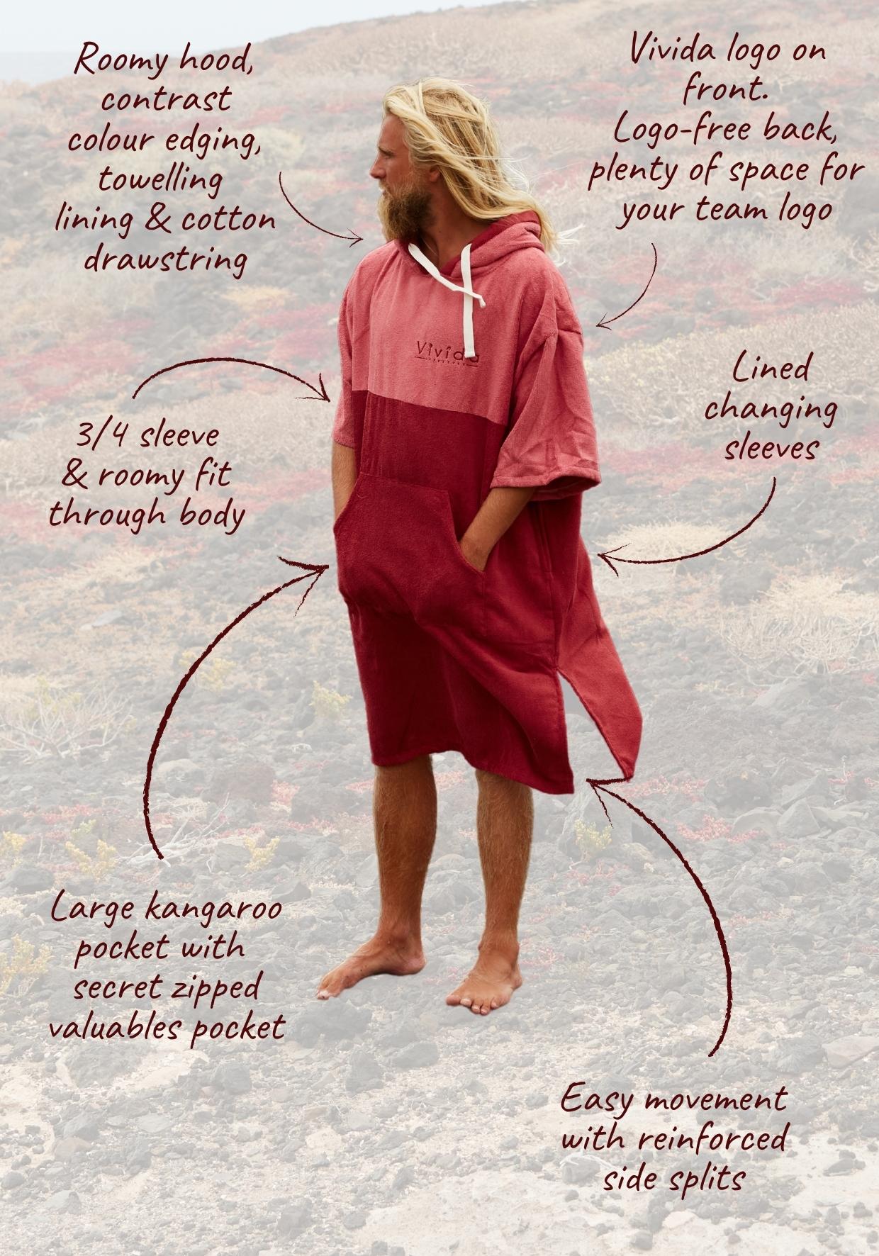 Vivida Original Poncho Towel Changing Robe - Blossom Pink / Rhubarb Red