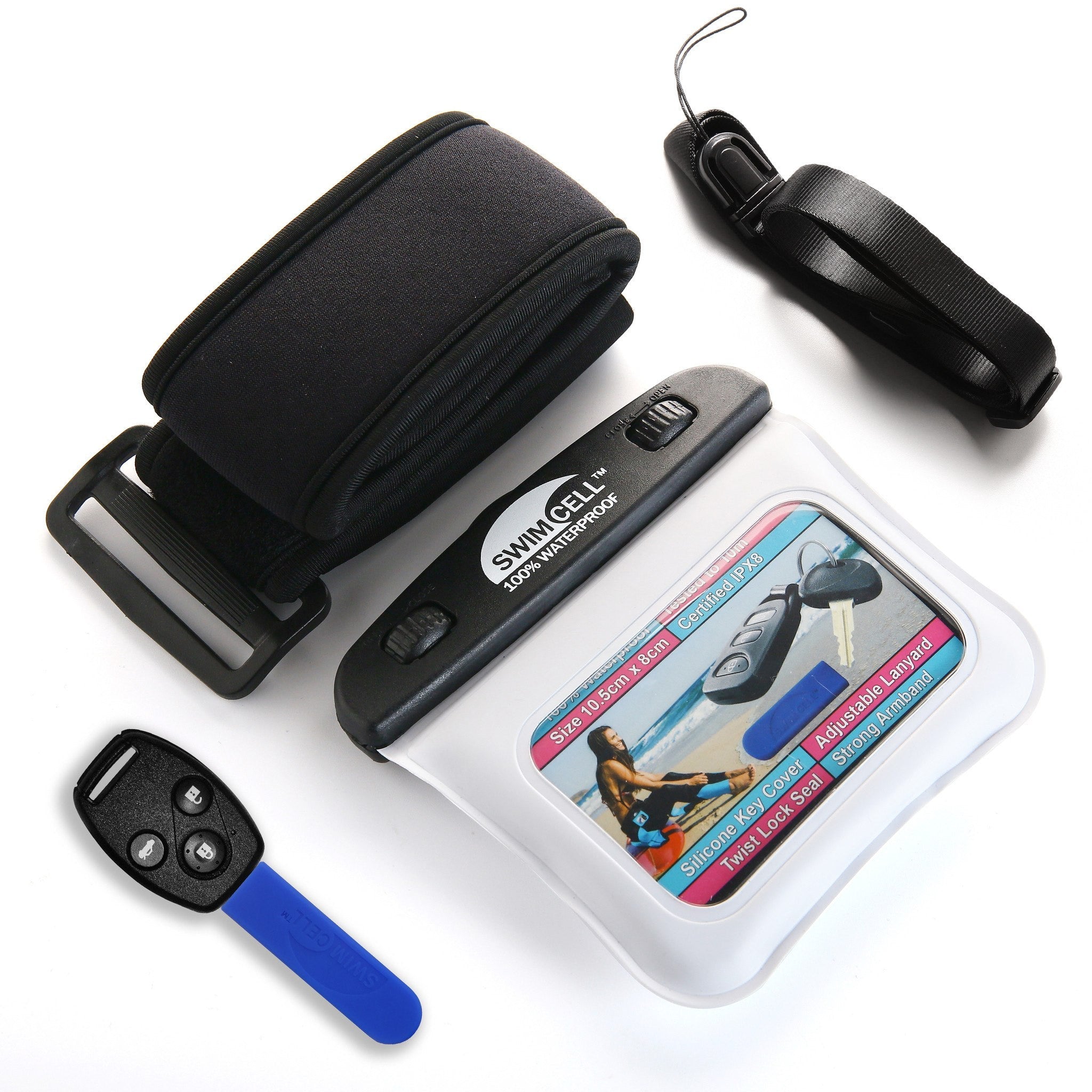 SwimCell white waterproof key and money case swimming armband