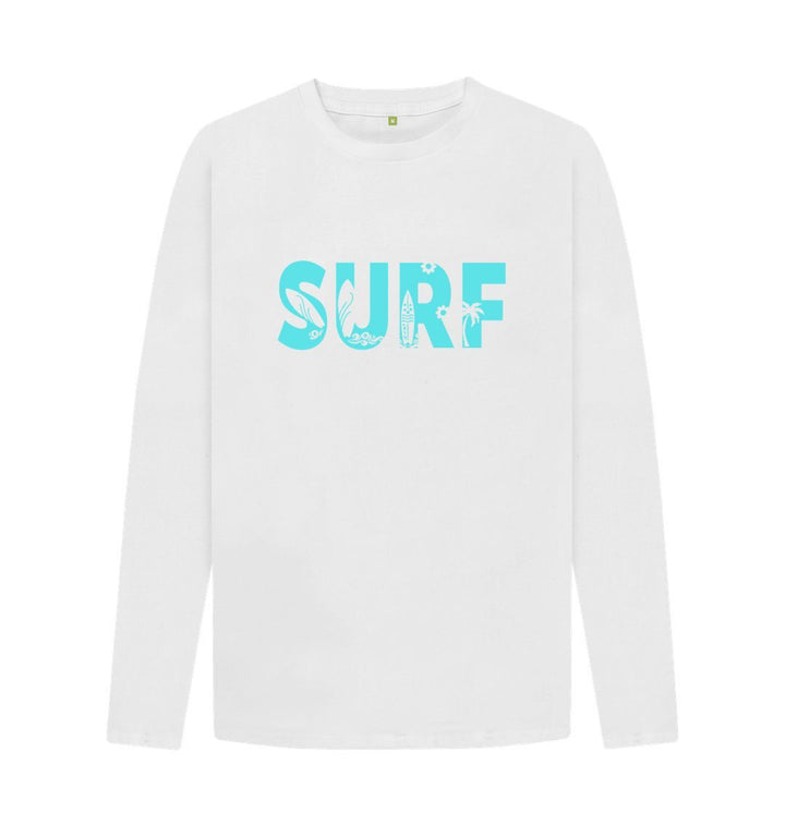 White \u2018SURF\u2019 Men\u2019s Long Sleeve Top