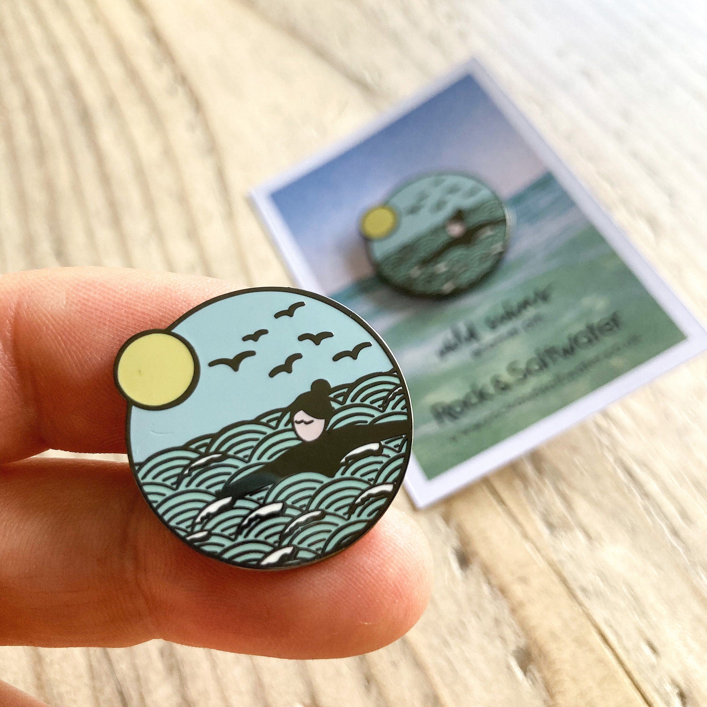 Bundle: Wild swim enamel pin and embroidered patch badge set