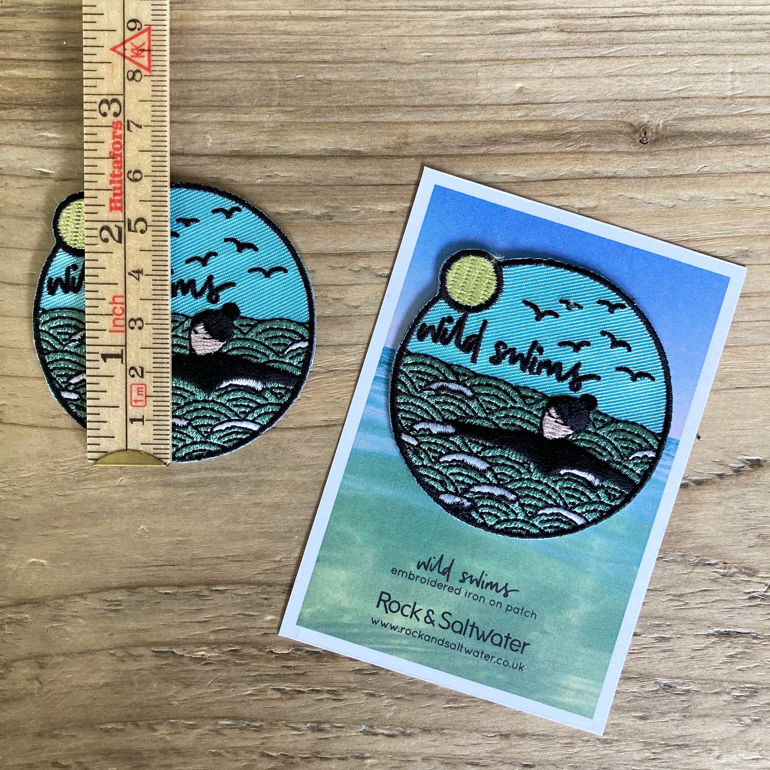 Bundle: Wild swim enamel pin and embroidered patch badge set