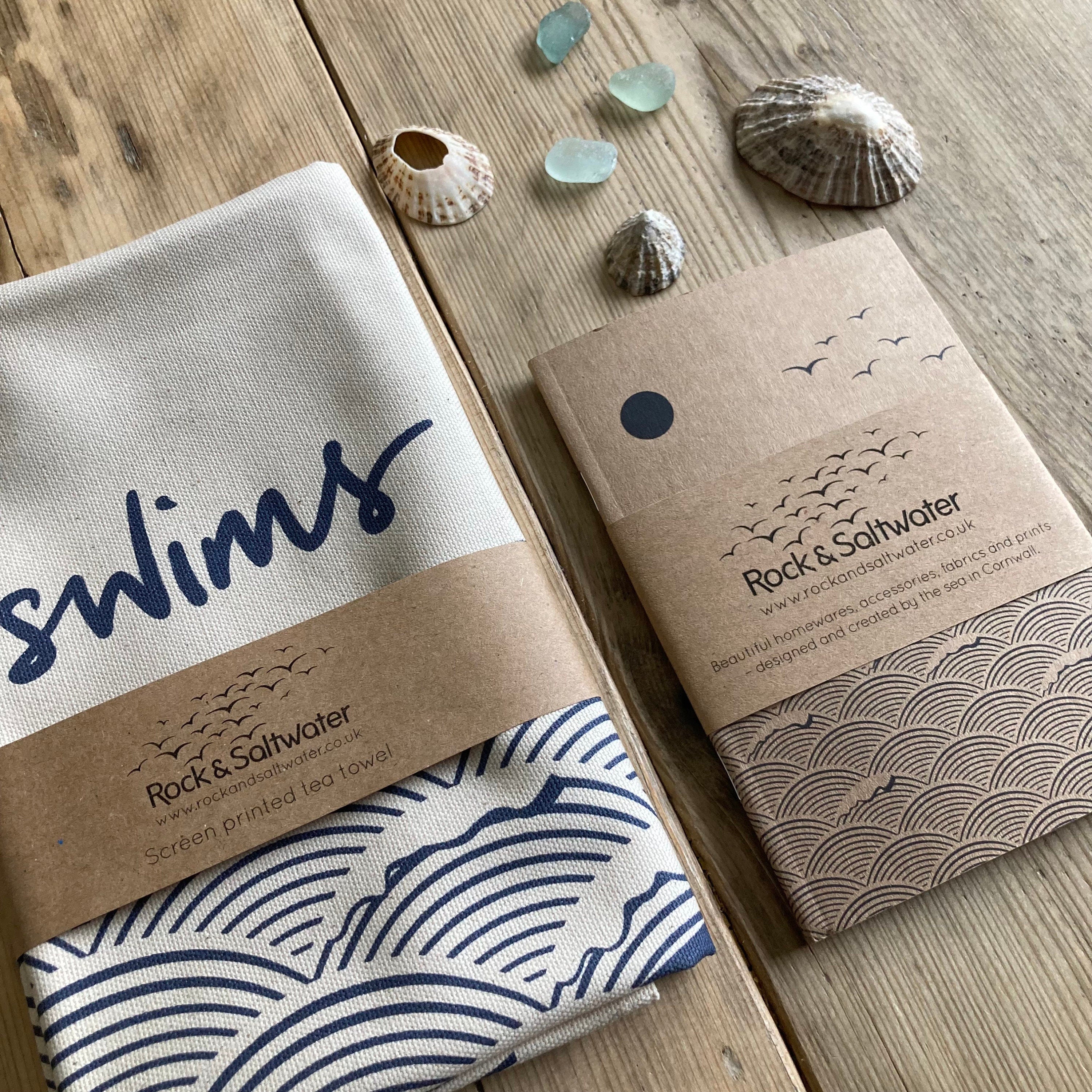 Gift set for a wild swimmer - Wild Swims tea towel and notebook set