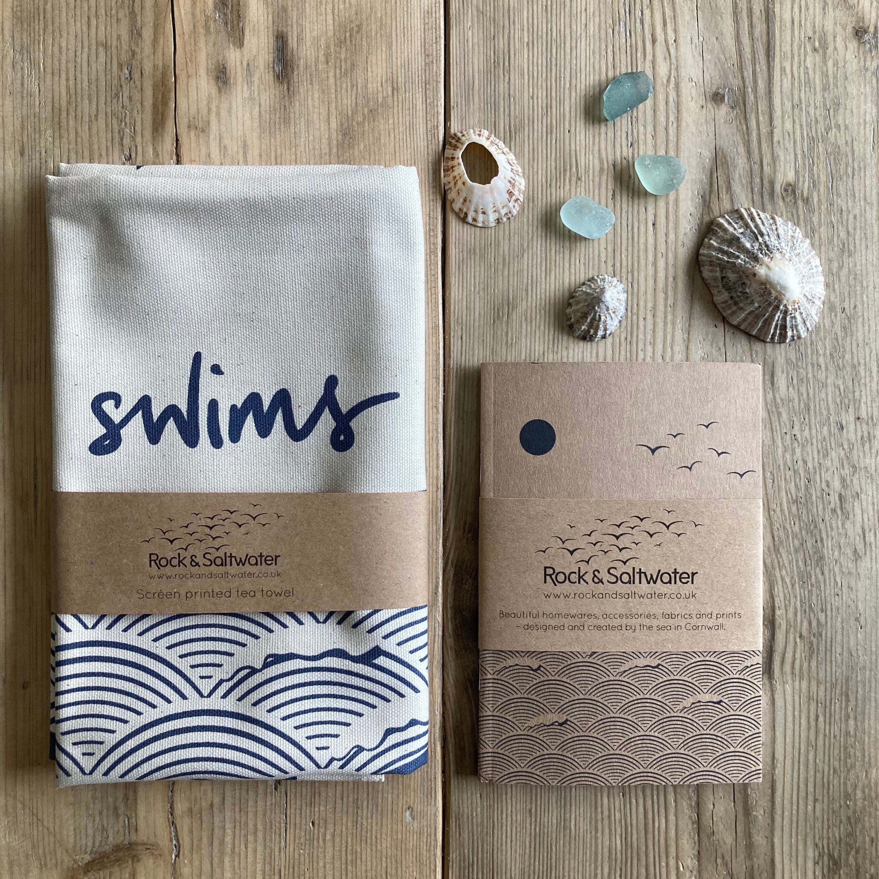 Gift set for a wild swimmer - Wild Swims tea towel and notebook set