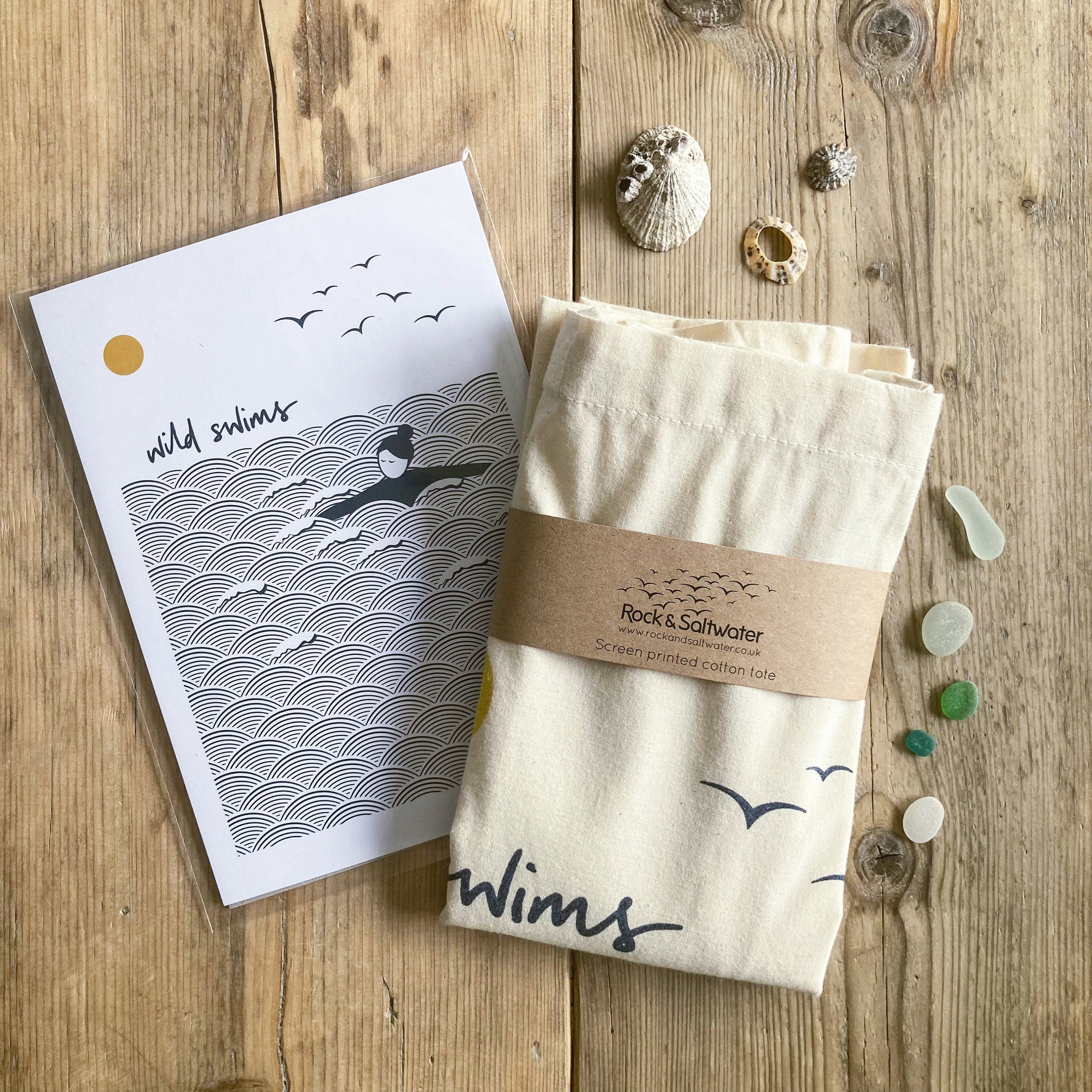 Gift bundle | wild swims screen printed tote bag and A5 print