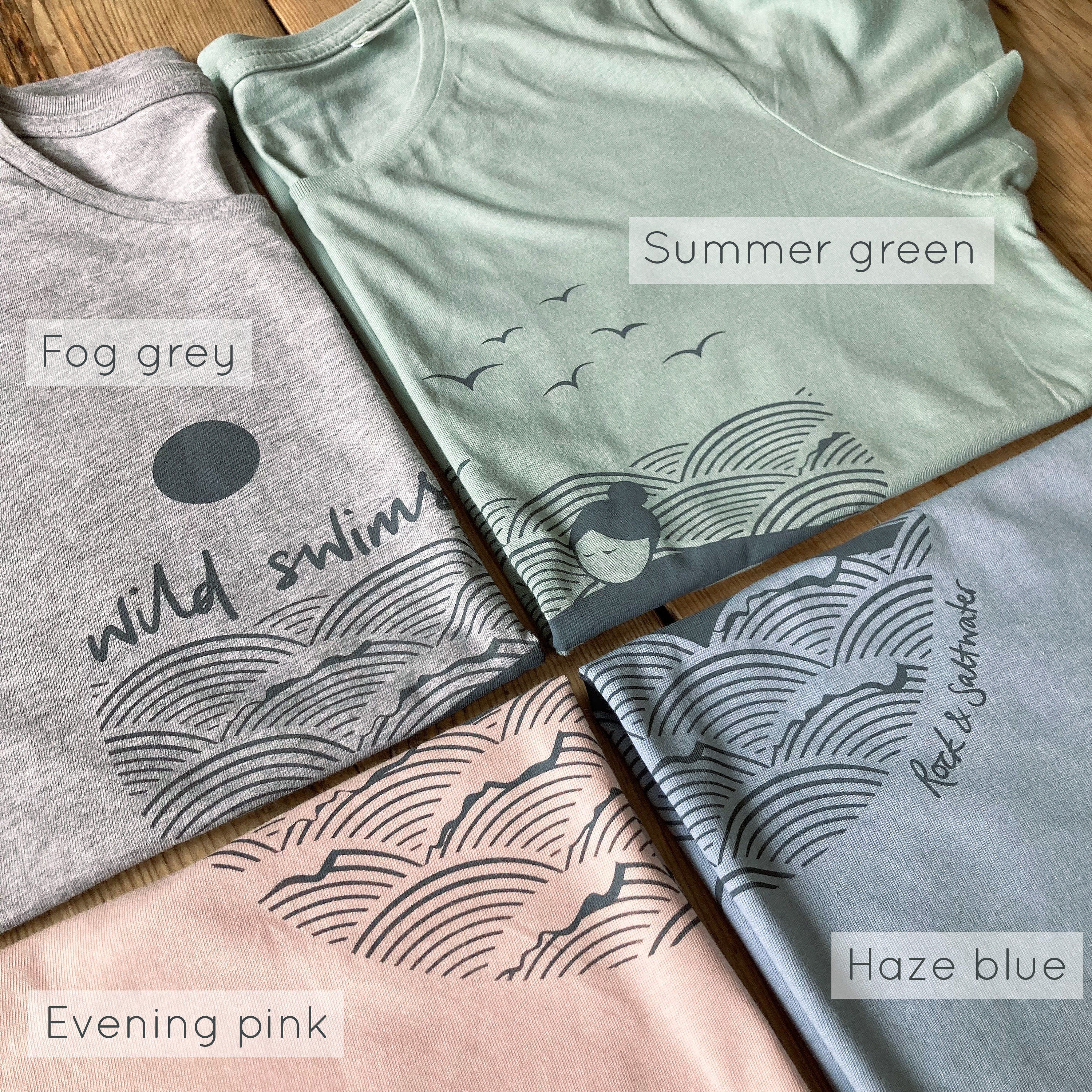 Haze blue | organic cotton hand screen printed wild swimming women's t-shirt