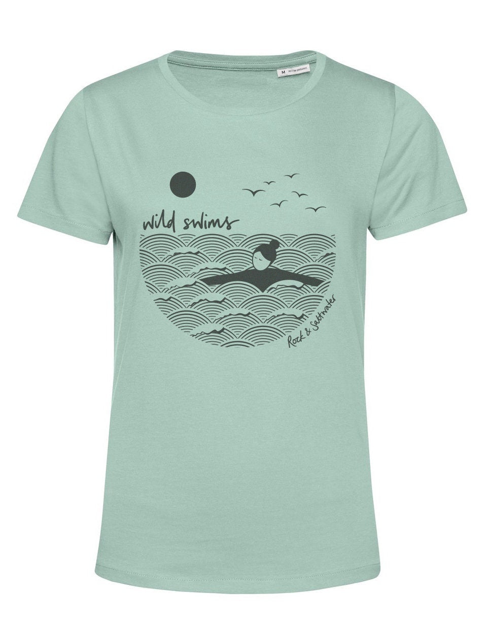 Summer green | organic cotton hand screen printed wild swimming women's t-shirt