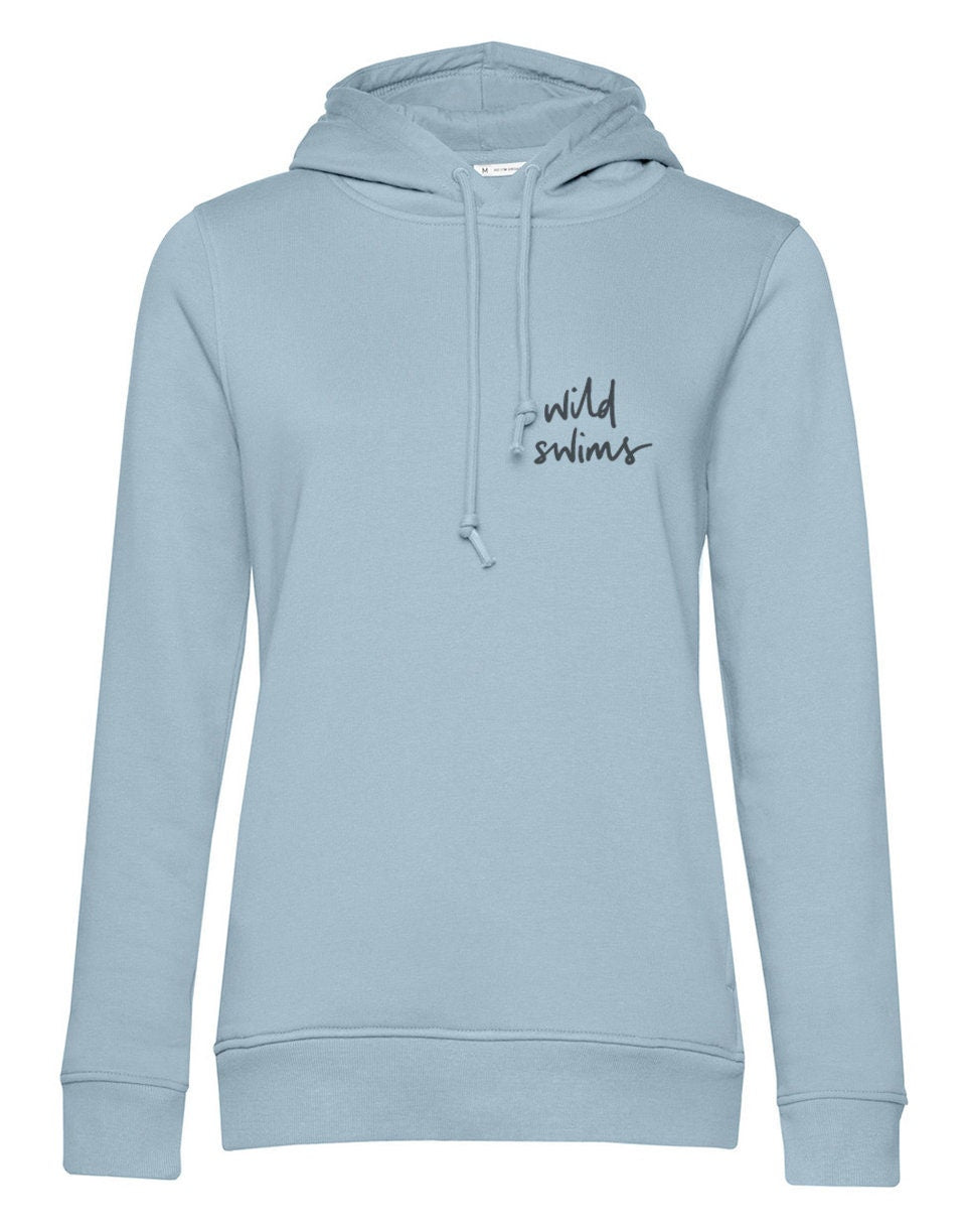 Haze blue | organic cotton screen printed wild swimming women's hoodie