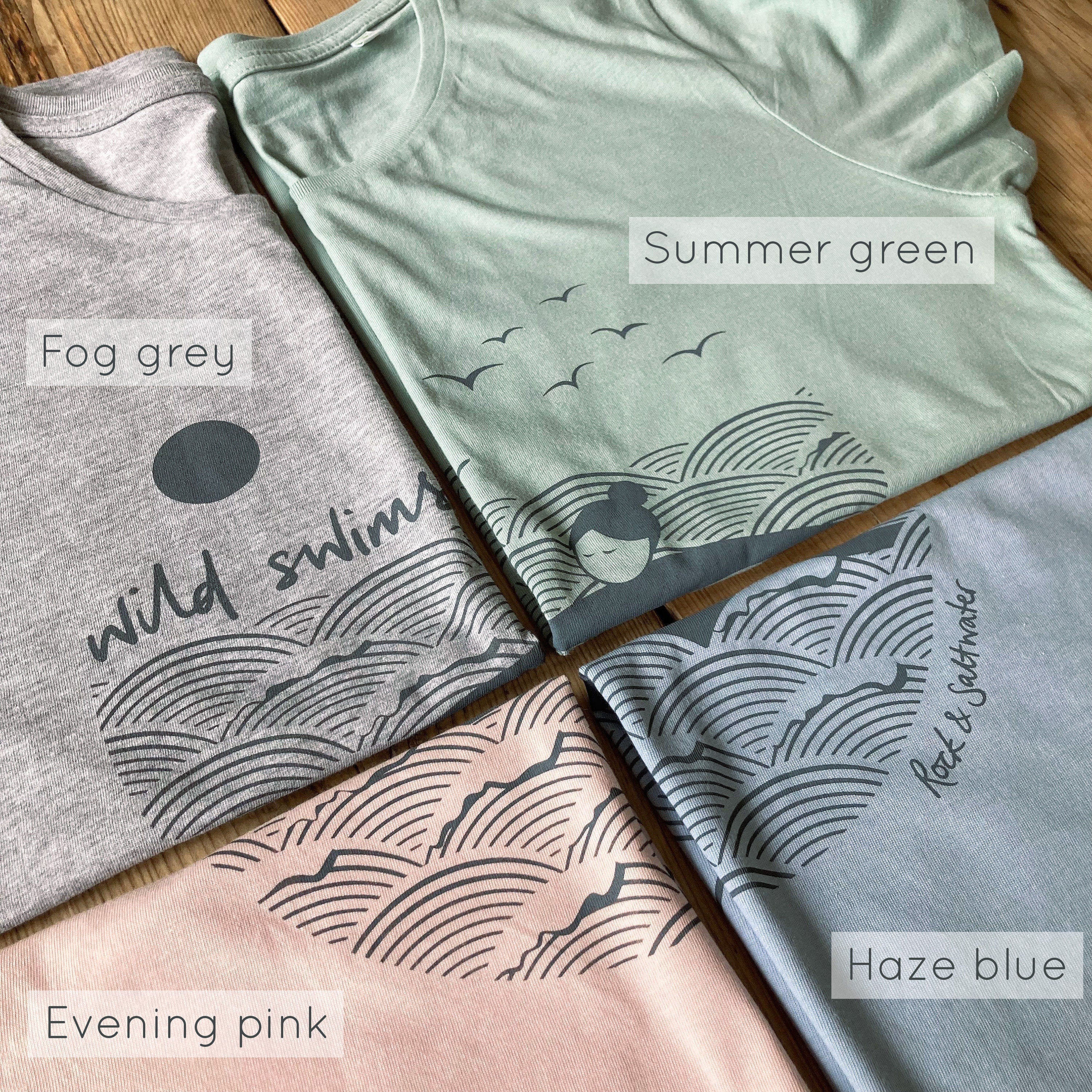 Evening pink | organic cotton hand screen printed wild swimming women's t-shirt