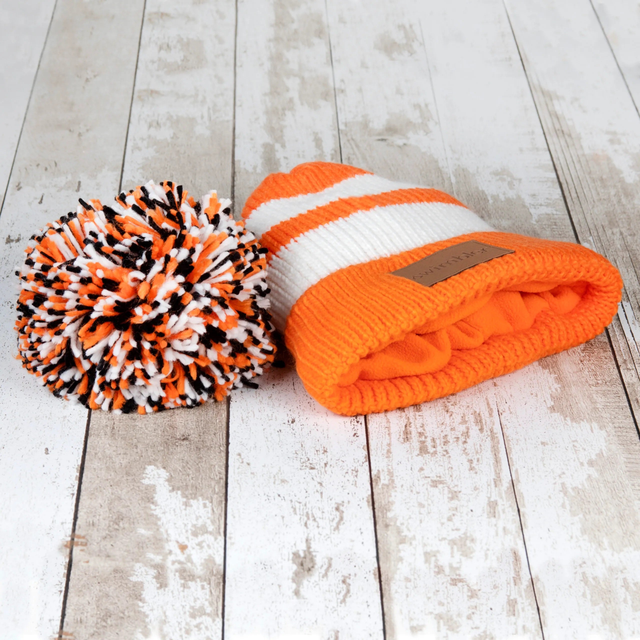 Swimbler Orange & White Waterproof Bobble Hat