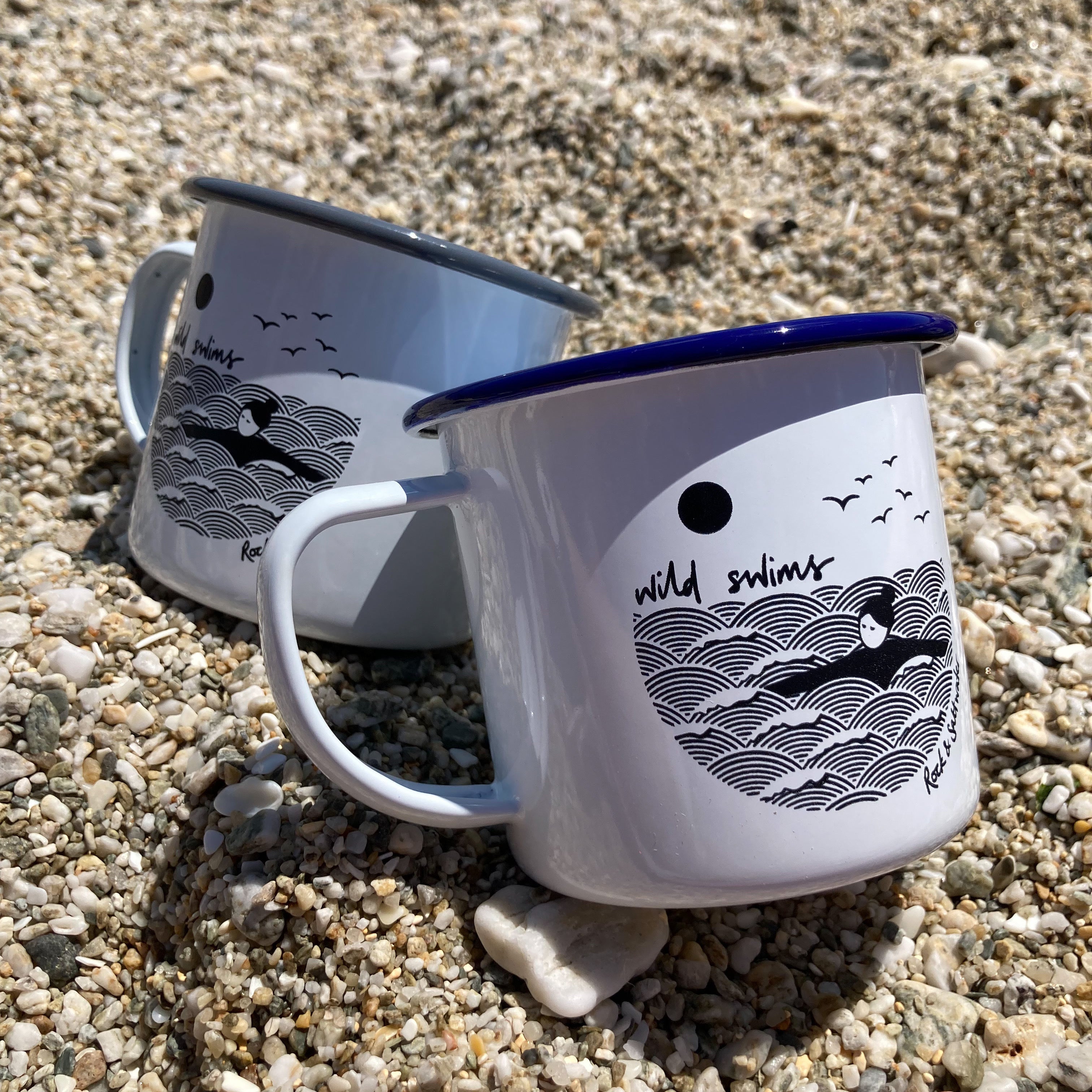 Wild swimming enamel mugs