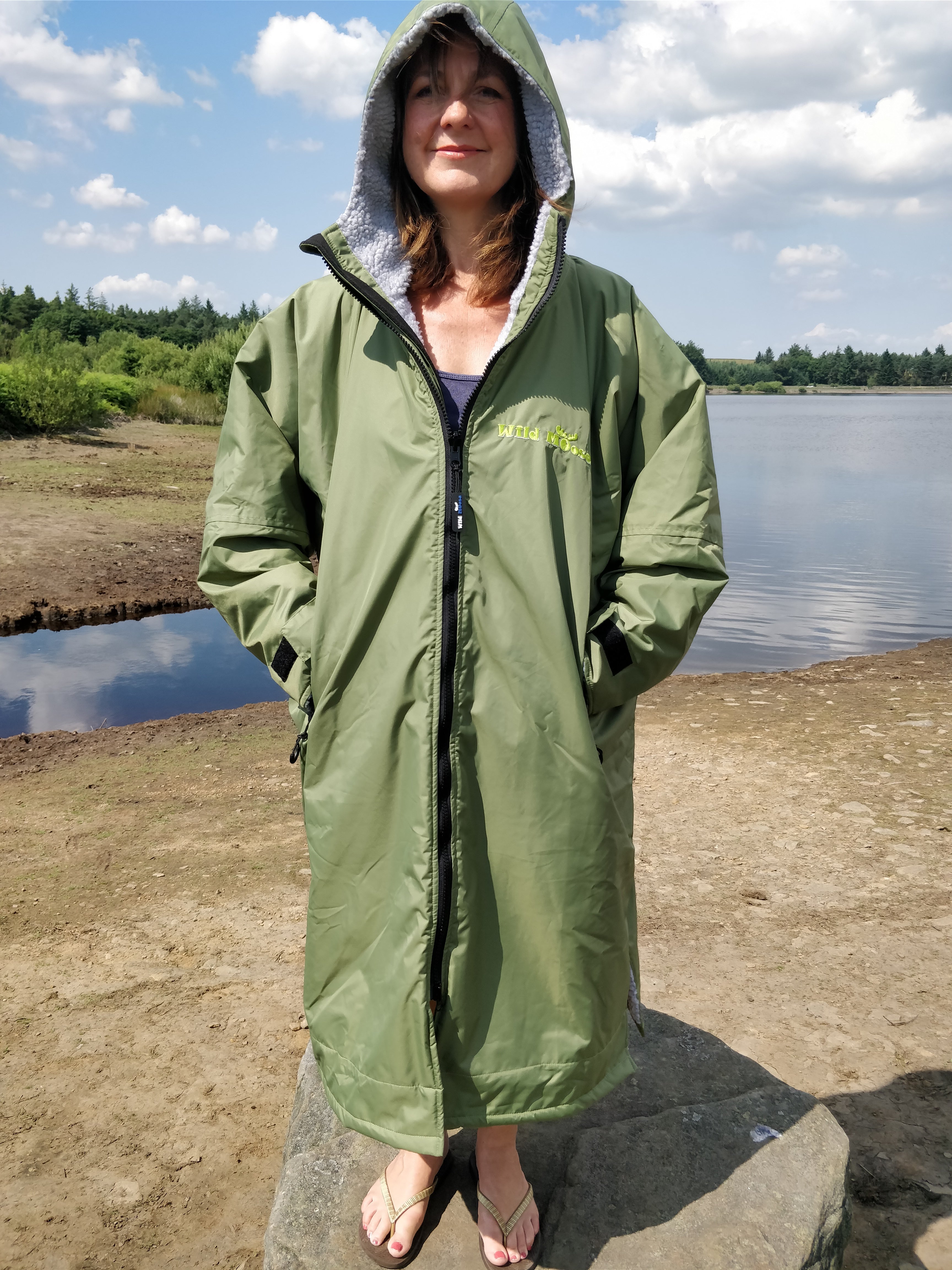Natural Moose - long sleeve changing robe - moss green/slate grey