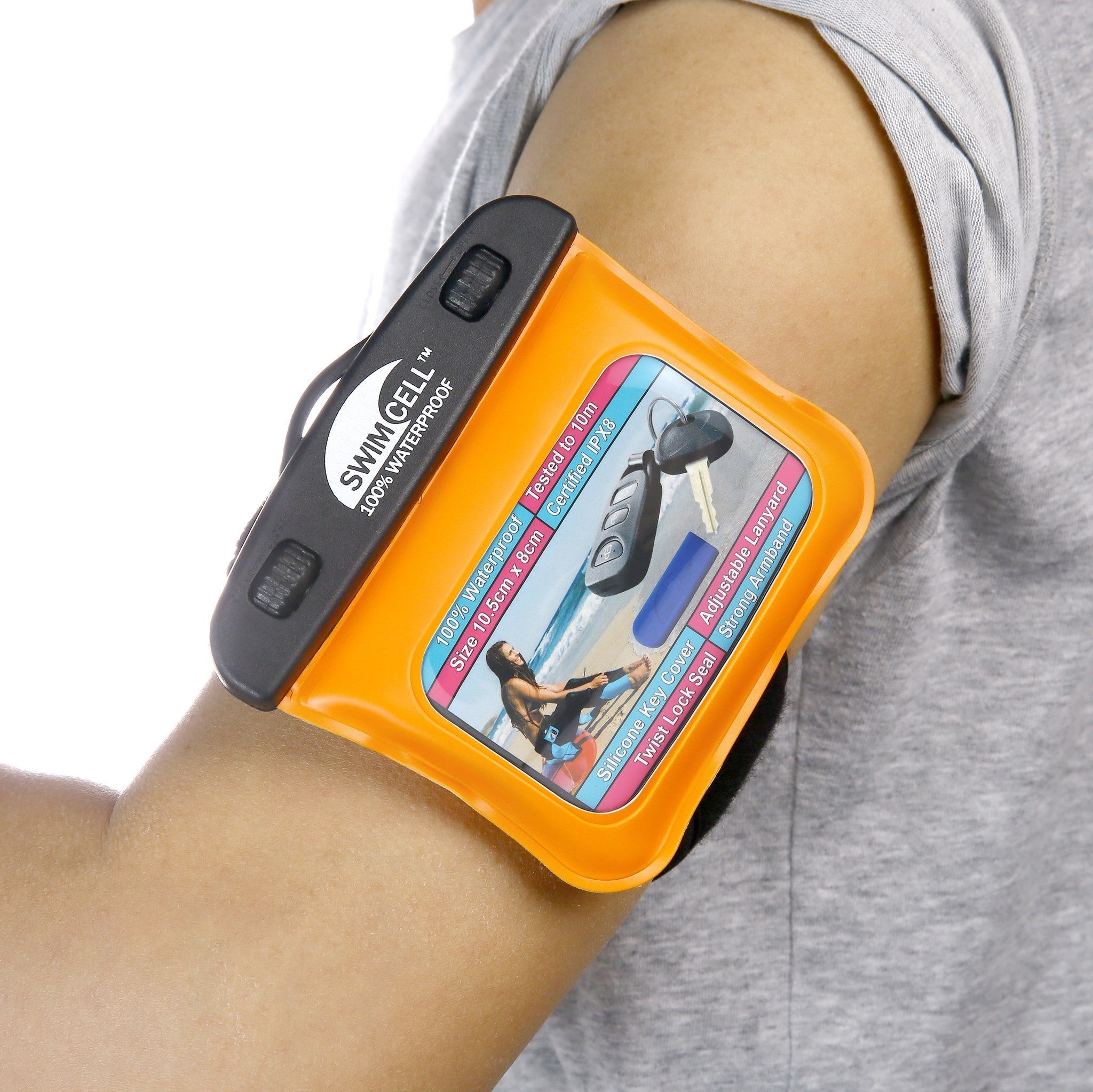 SwimCell orange key case waterproof armband