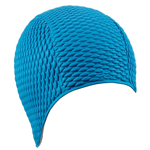 Blueish green coloured bubble style swim cap by Fine Saratoga UK