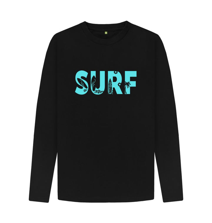 Black \u2018SURF\u2019 Men\u2019s Long Sleeve Top