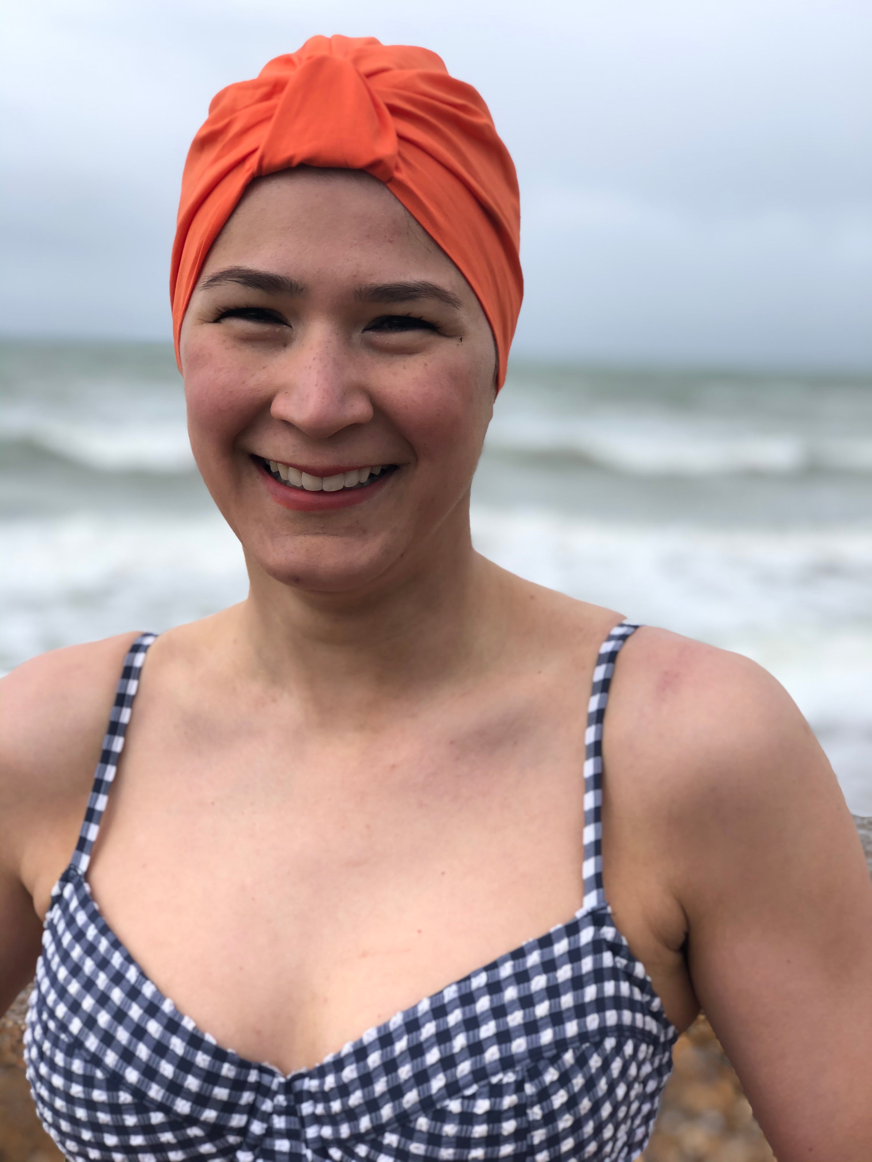 Salty Sea Knot - Swimming Cap Topper - Swim Turban - Tangerine Orange