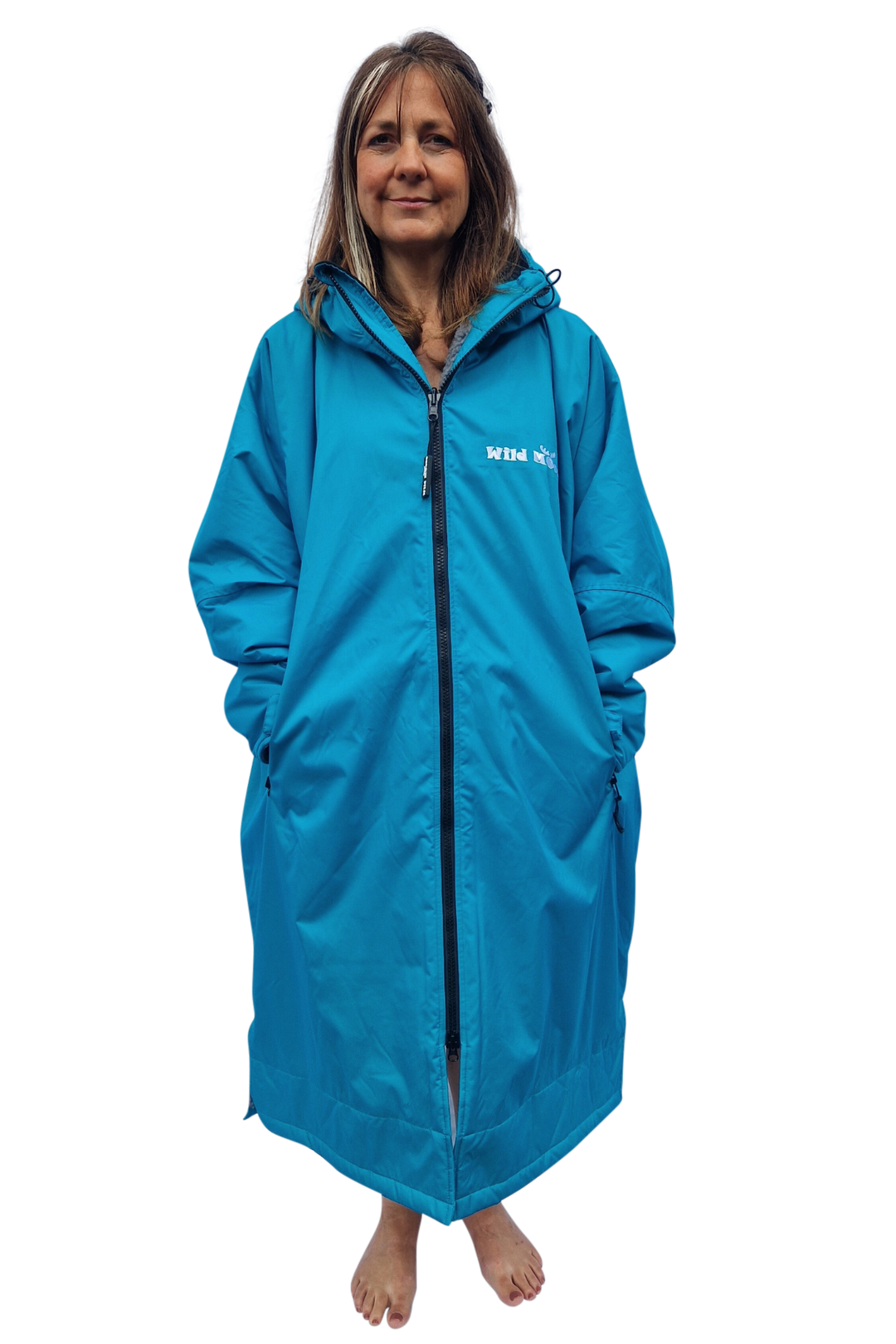 Ocean Moose Eco - long sleeve changing robe - teal/pale grey