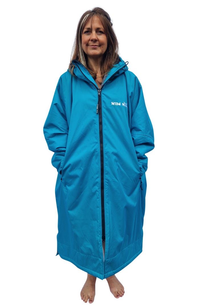 Ocean Moose Eco - long sleeve changing robe - teal/pale grey