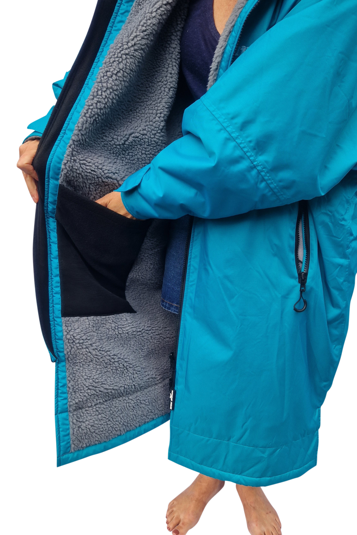 Ocean Moose Eco - long sleeve changing robe - teal/pale grey