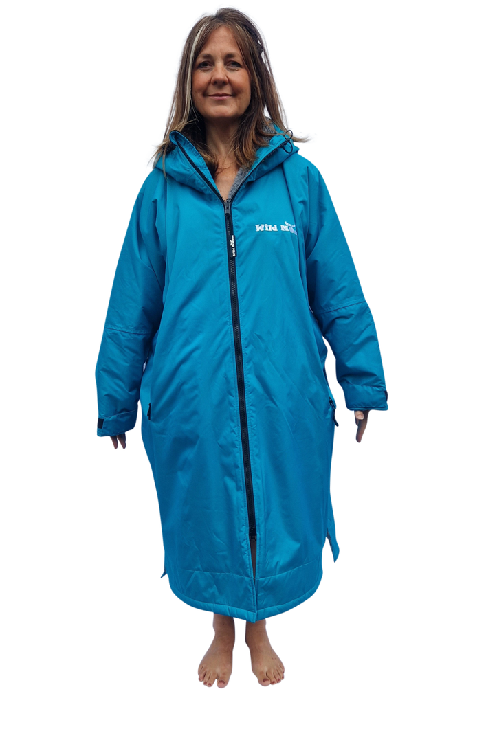 Ocean Moose Eco - long sleeve changing robe - teal/pale grey